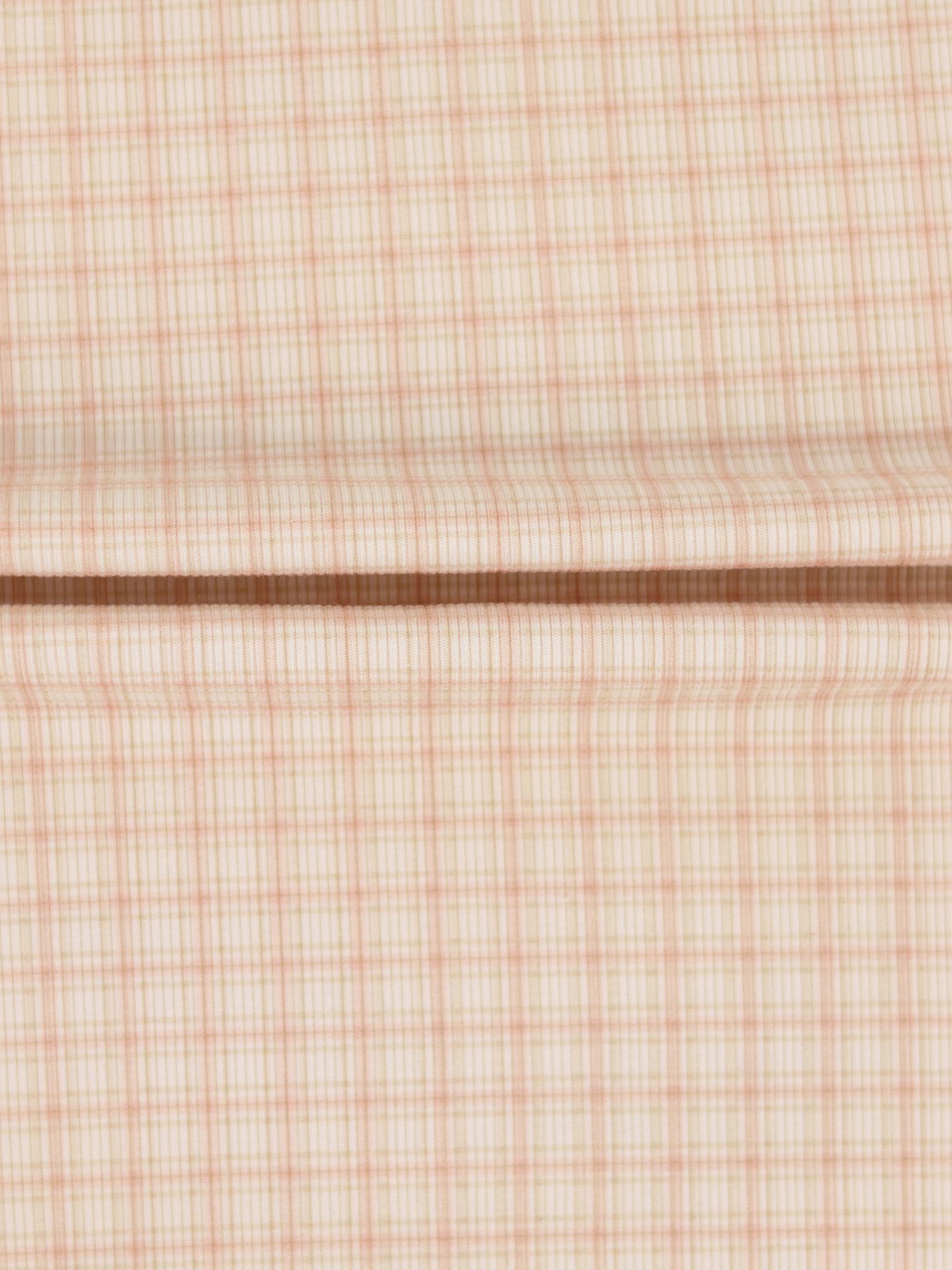 Oatmeal Grid Stretchy Pink fabric for girls by Adee, pink plaid grid pattern