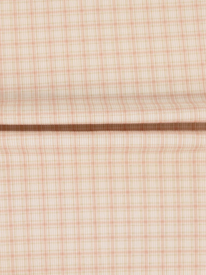 Oatmeal Grid Stretchy Pink fabric for girls by Adee, pink plaid grid pattern