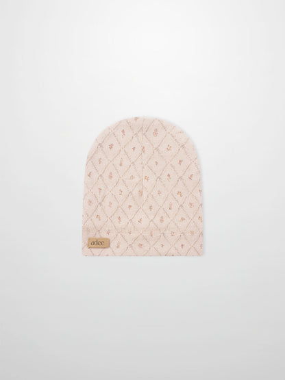 Dainty Diamond Hat for girls in soft pink quilted fabric with diamond pattern by Adee