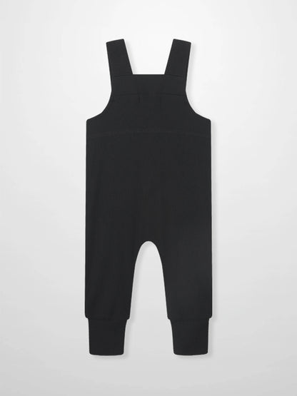 Ribbed black unisex overalls, basic apparel for everyday wear
