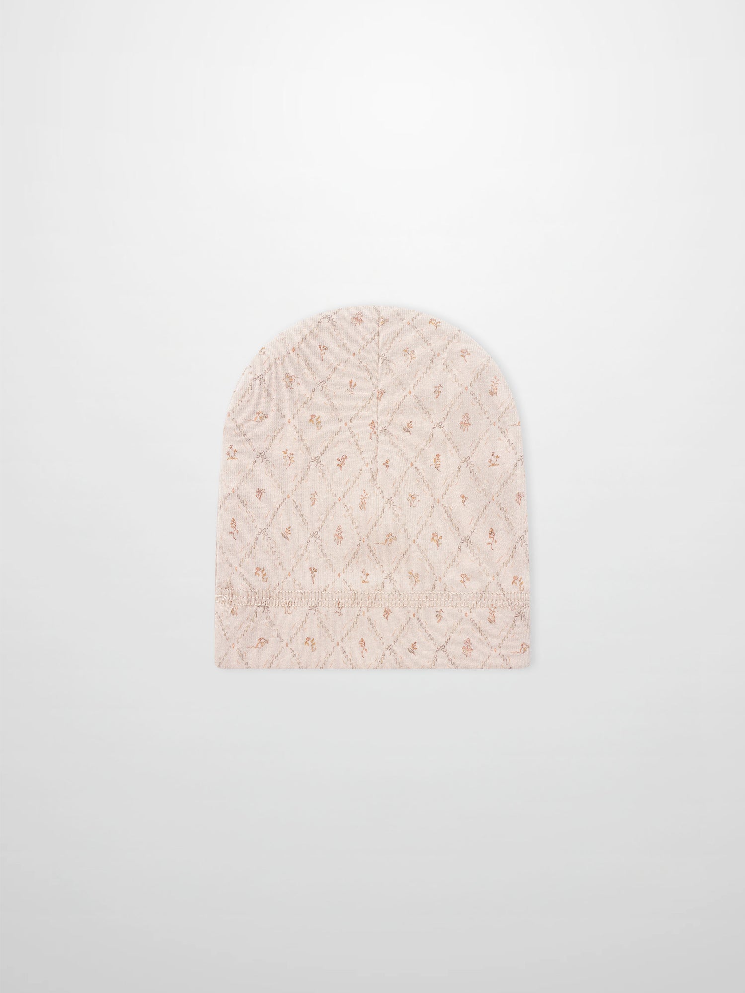 Dainty Diamond Hat by Adee for girls; pale pink knit with a diamond lattice pattern.