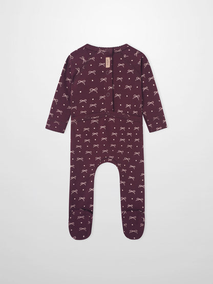 Girls Stretchies by Adee in burgundy with white bow prints and dot pattern