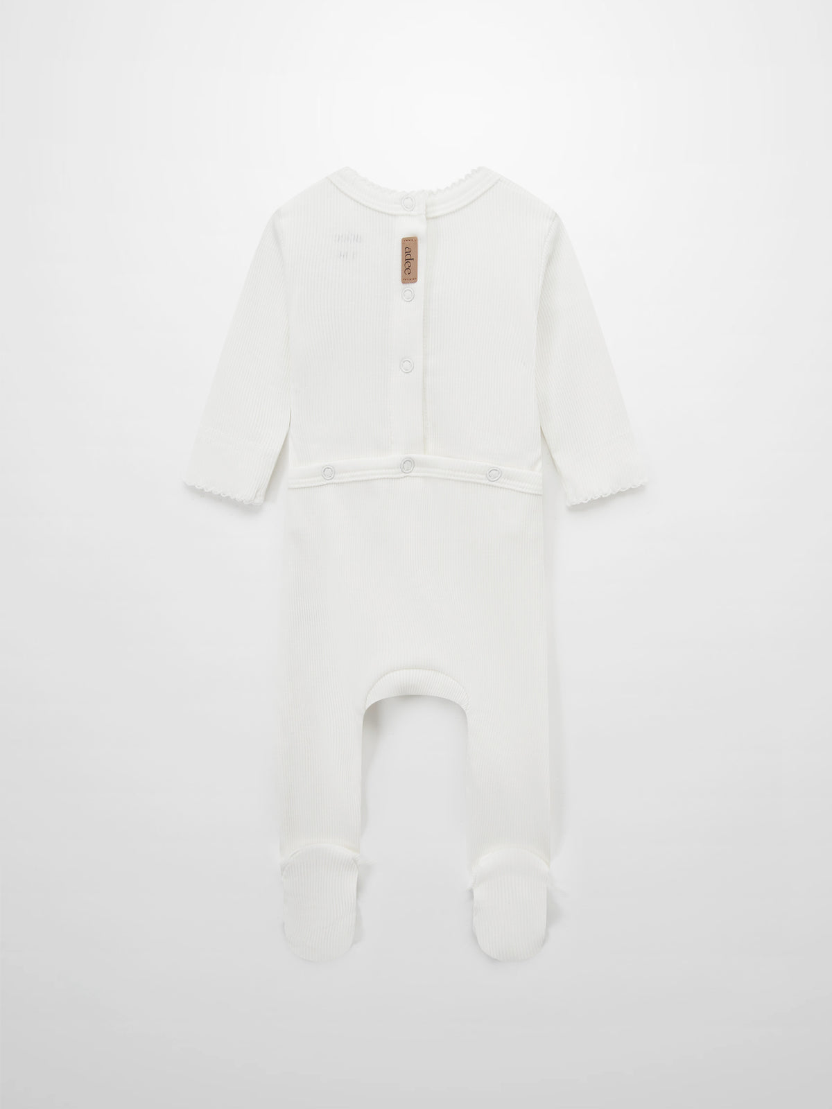 Pink Balloon Stretchy With Lace by Adee; white ribbed girls stretchies footed romper with back buttons