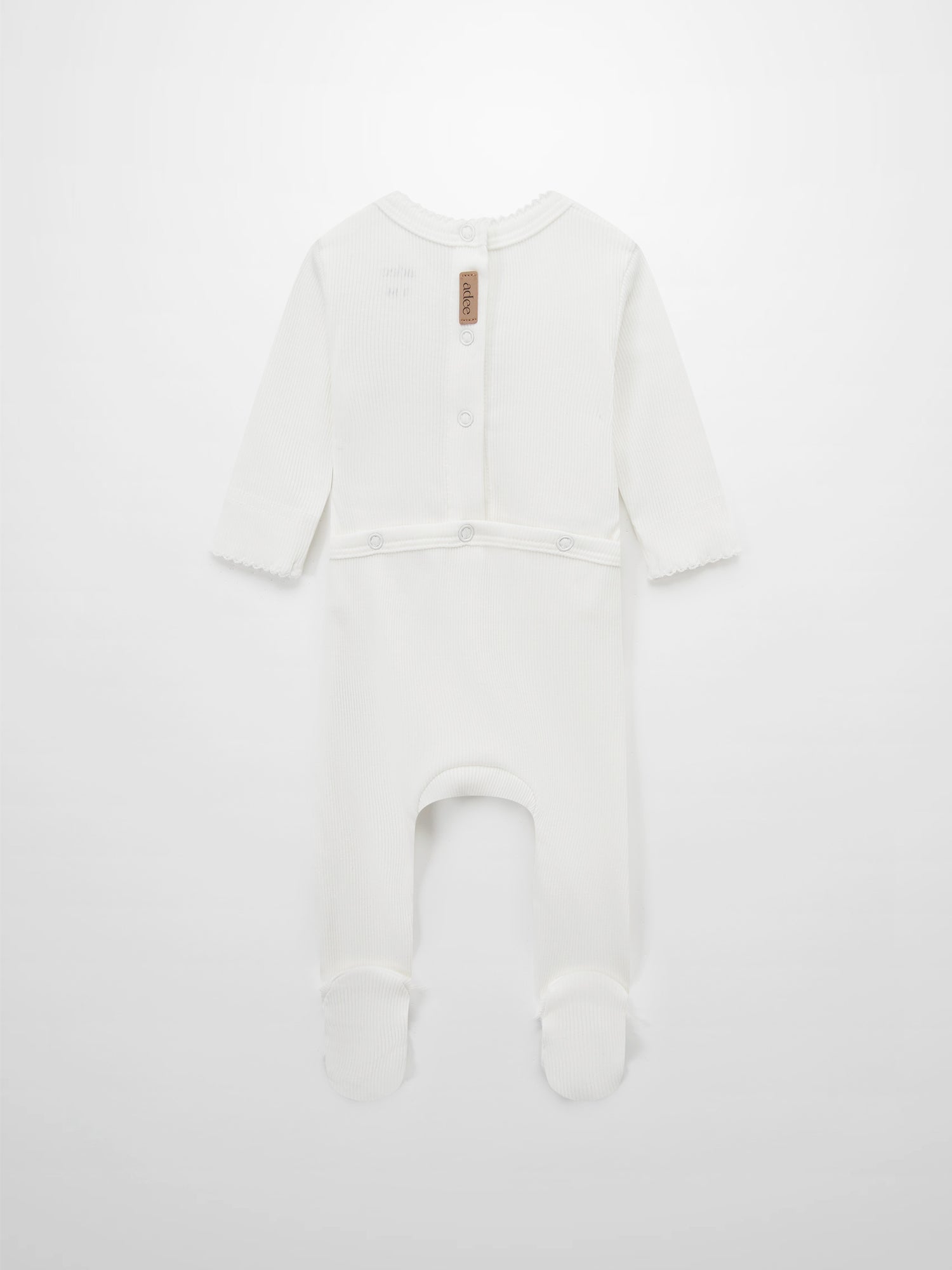Pink Balloon Stretchy With Lace by Adee; white ribbed girls stretchies footed romper with back buttons