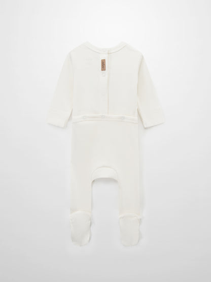 Blue Balloon Stretchy white Adee boys romper with back snaps
