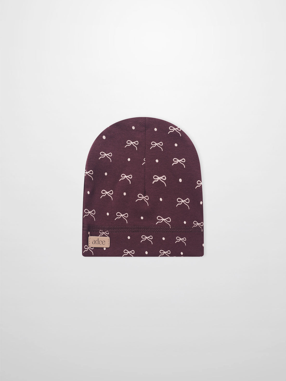 Burgundy bow hat for girls by Adee with white bow pattern
