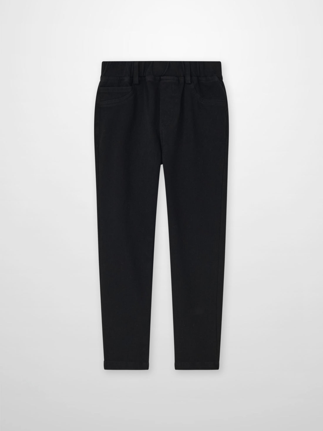Adee Stretch Pants for boys in black with front pockets and an elastic waistband.
