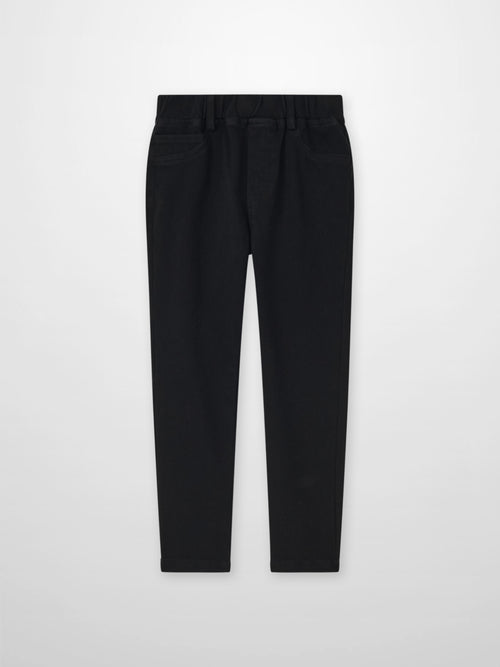Adee Stretch Pants for boys in black with front pockets and an elastic waistband.