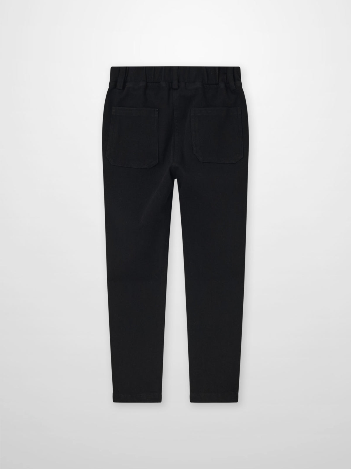 Stretch pants for boys in black with elastic waistband and back pockets