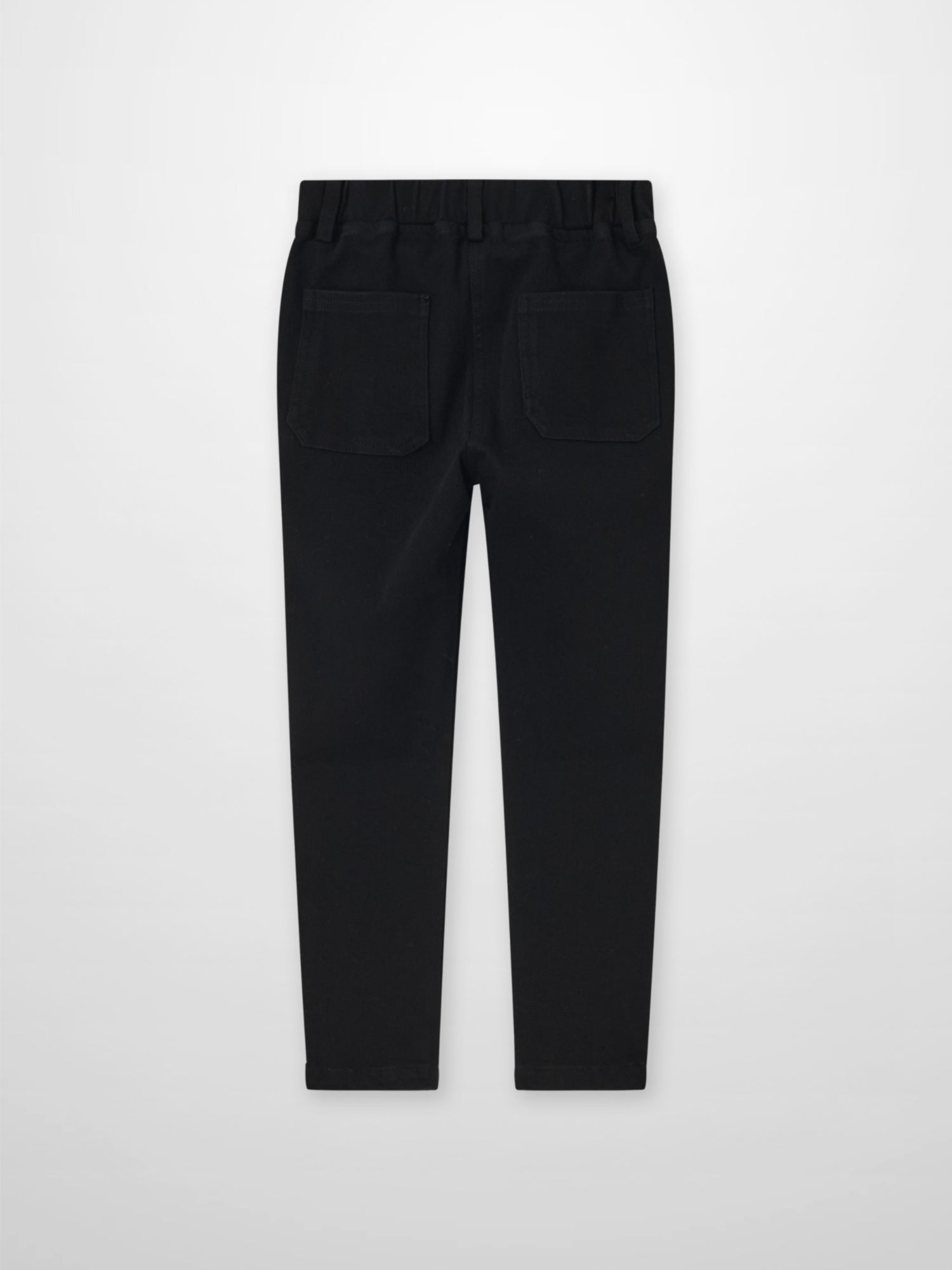 Stretch pants for boys in black with elastic waistband and back pockets