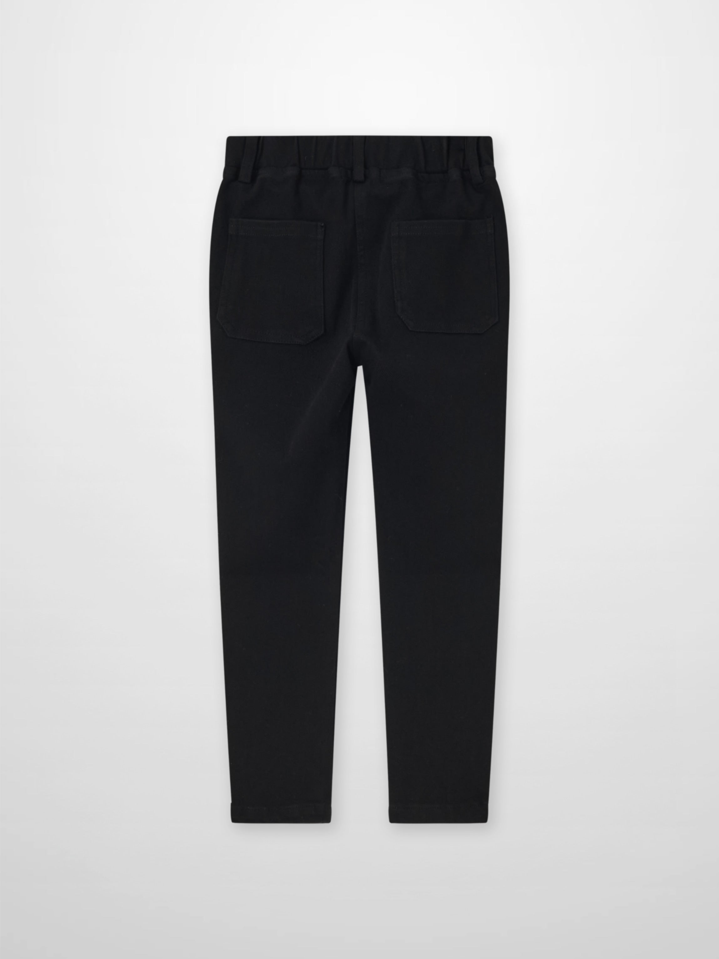 Stretch pants for boys in black with elastic waistband and back pockets