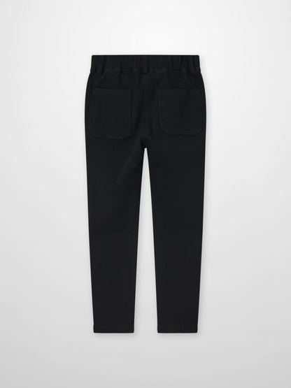 Stretch pants for boys in black with elastic waistband and back pockets
