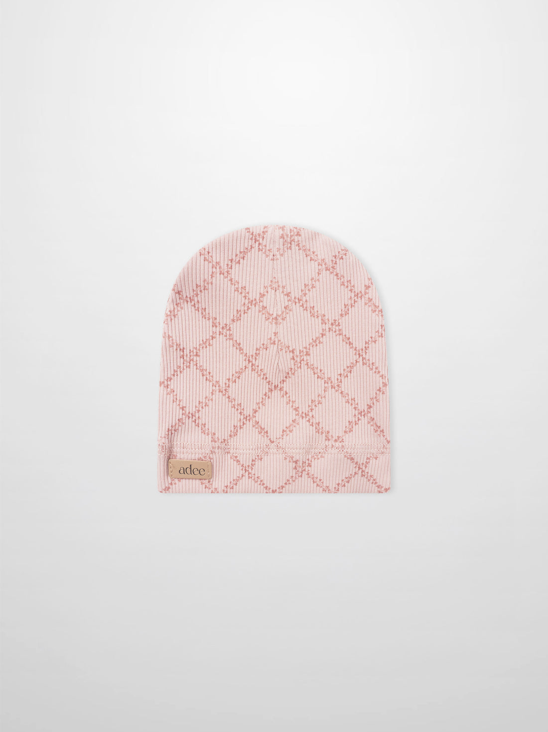 Pink Leaf Hat for girls by Adee, pink knit cap with diamond lattice pattern.