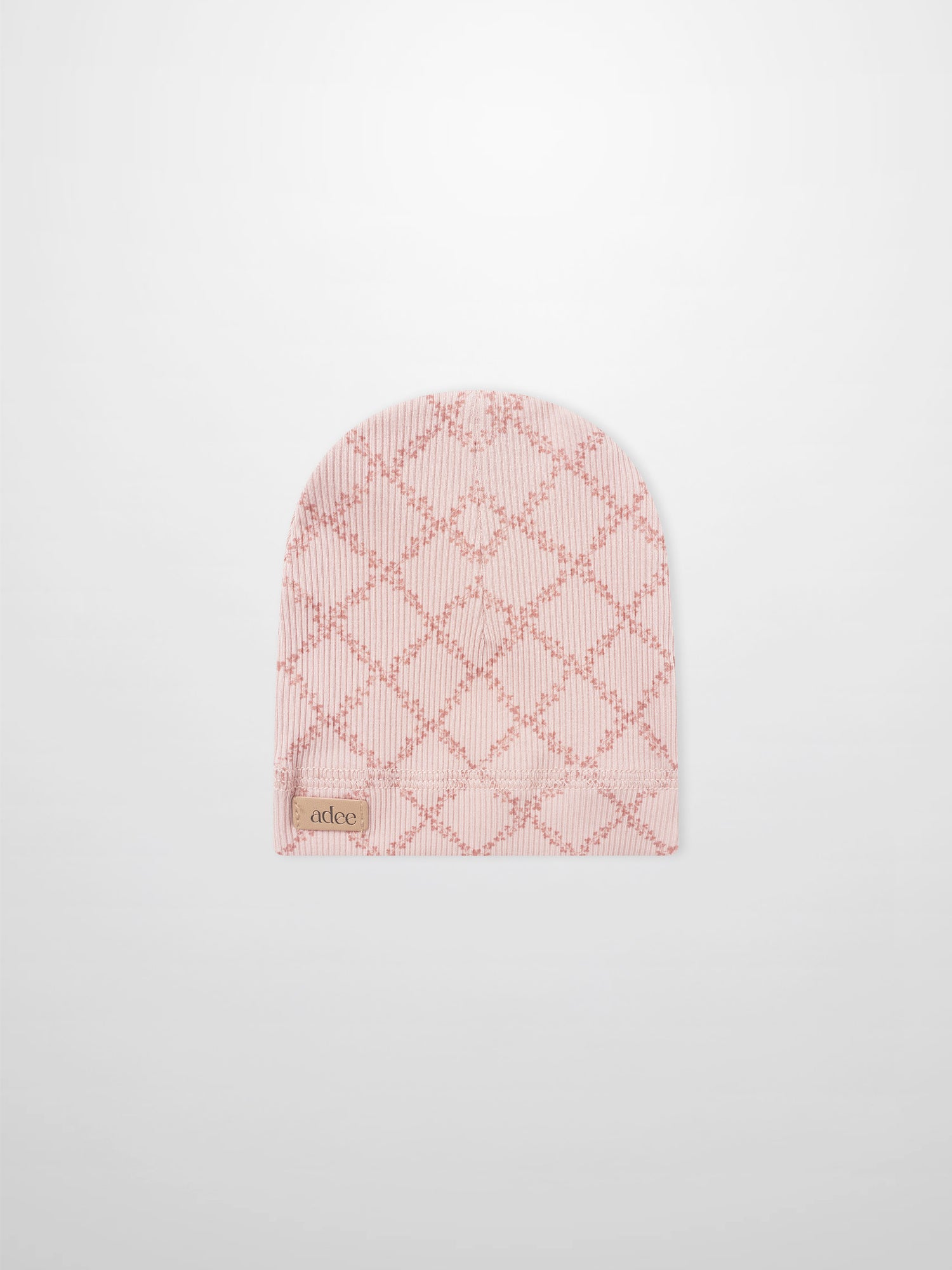 Pink Leaf Hat for girls by Adee, pink knit cap with diamond lattice pattern.