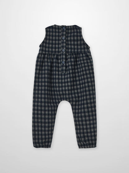 Plaid Overalls with Ruffles - Navy, by Adee; dressy girls&