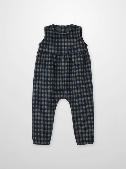 Plaid navy girls overalls, dressy sleeveless one-piece