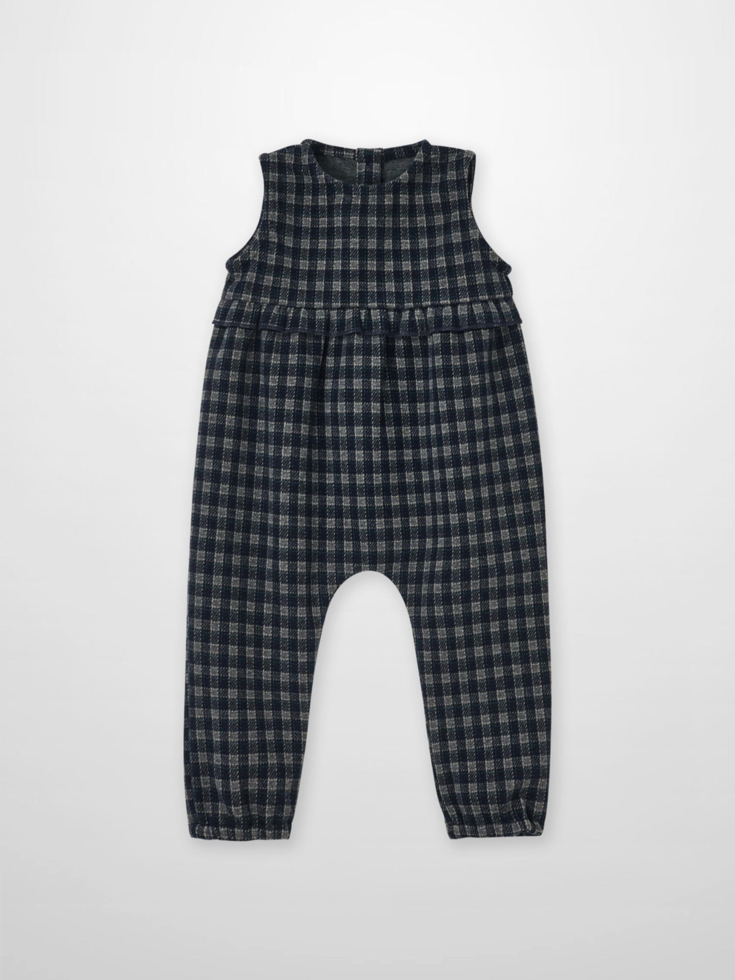 Plaid Navy Boys Dressy Overalls by Adee, sleeveless bib design in dark checkered fabric