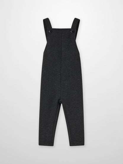 Textured twill overalls for boys in grey by Adee, dressy dungarees with button straps