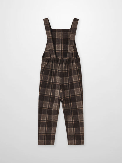 Plaid brown boys overalls dressy with wide straps Adee
