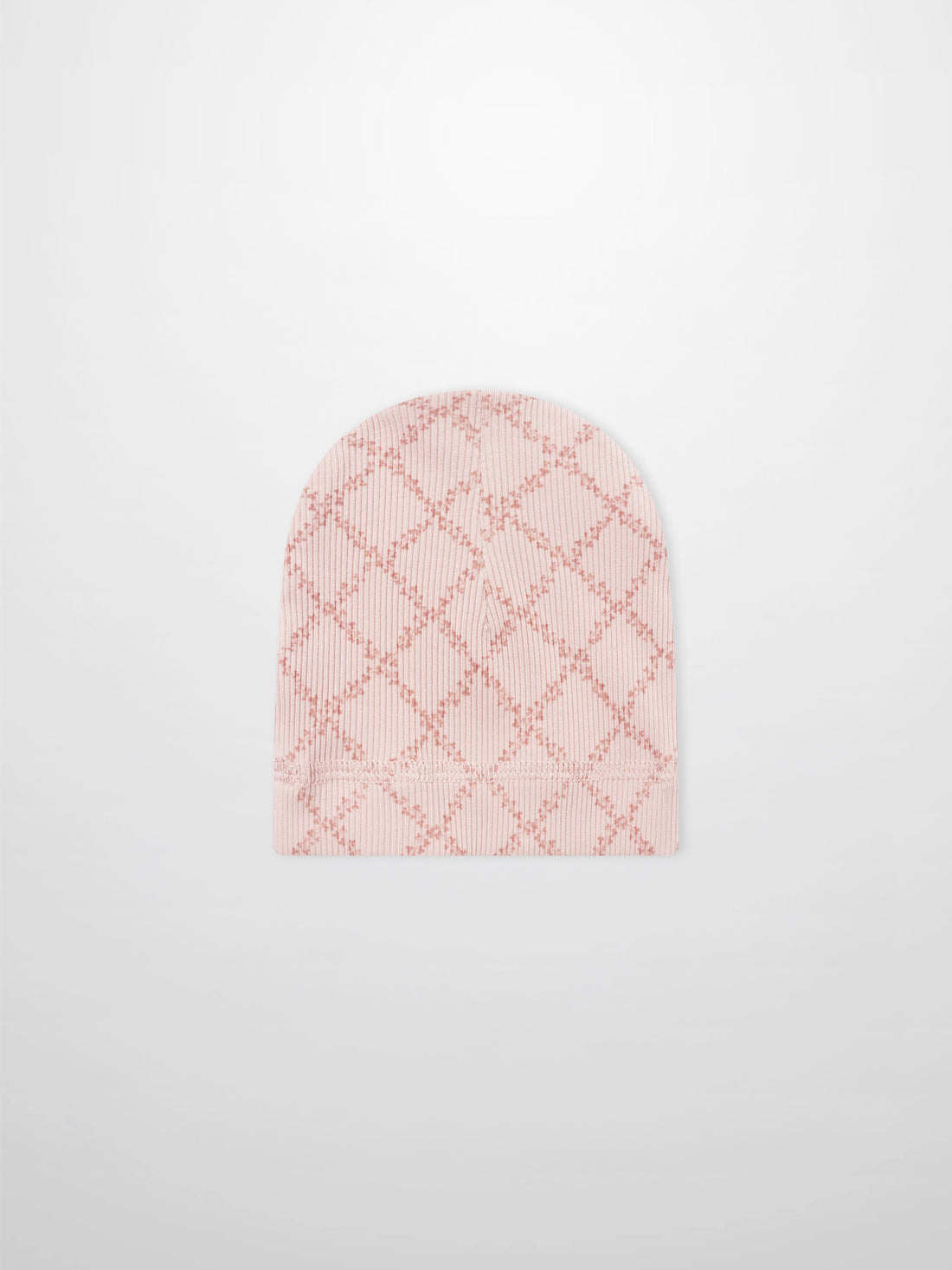 Adee pink leaf hat for girls, knitted beanie with diamond lattice pattern.