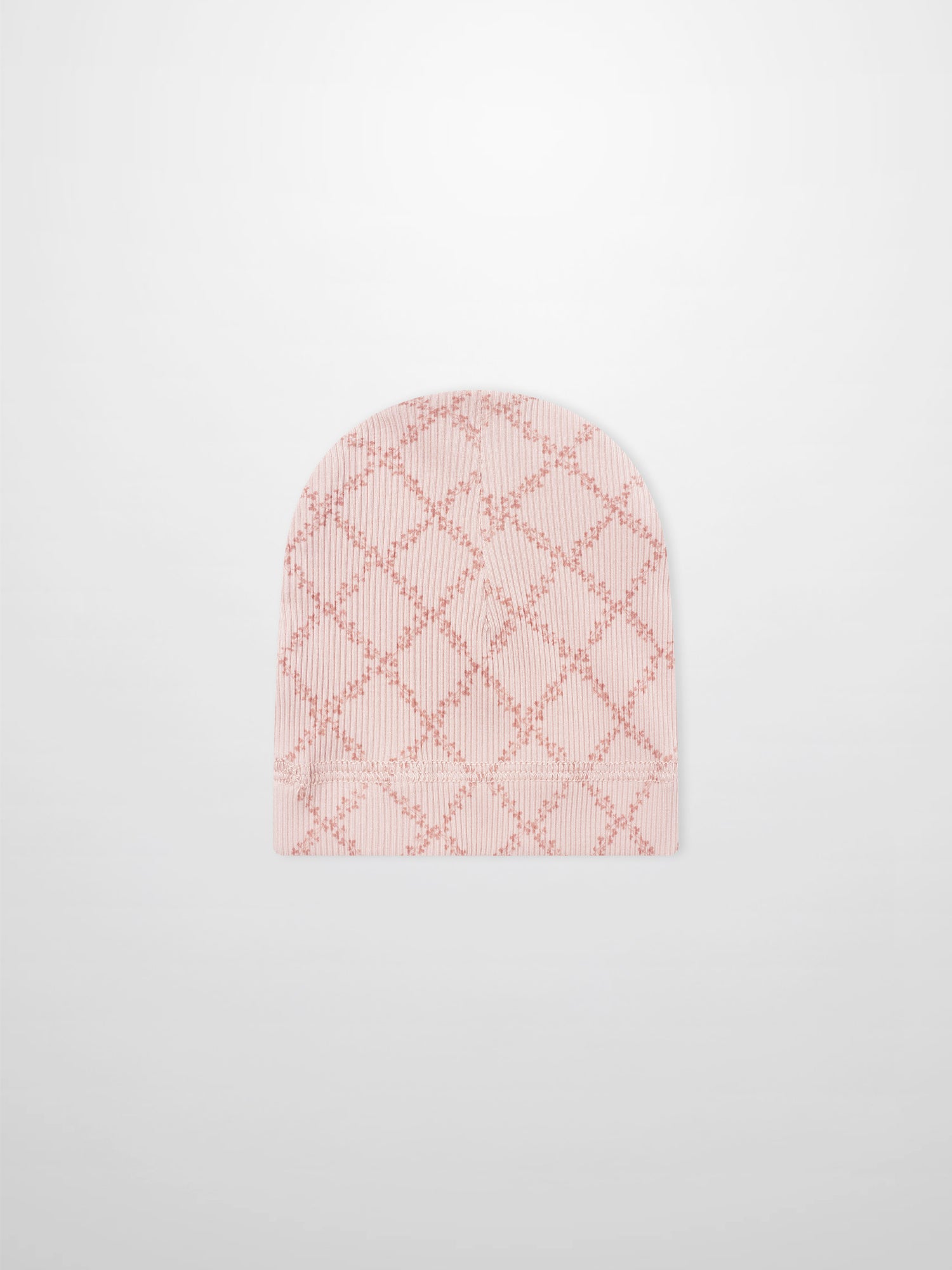 Adee pink leaf hat for girls, knitted beanie with diamond lattice pattern.