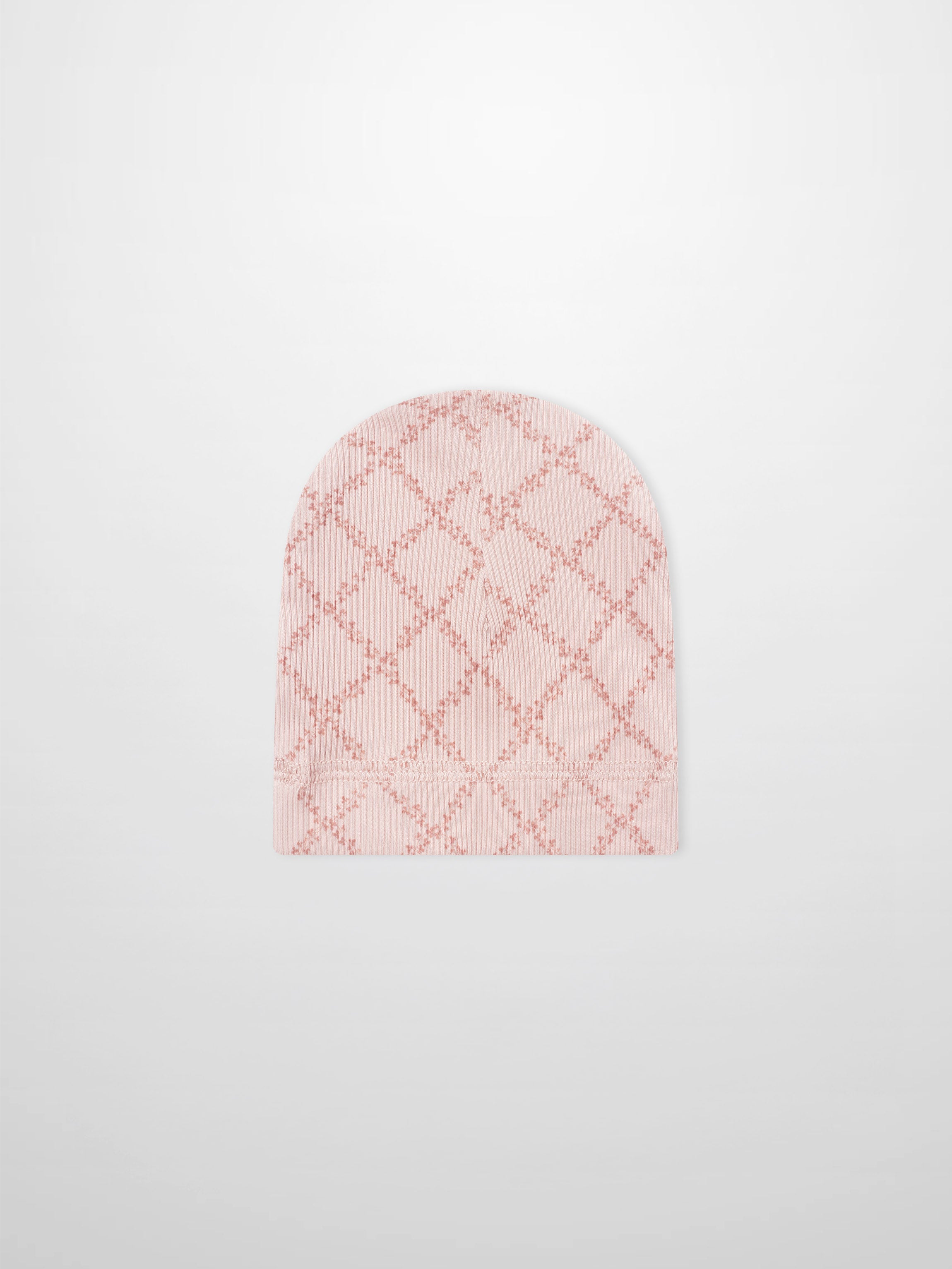 Adee pink leaf hat for girls, knitted beanie with diamond lattice pattern.