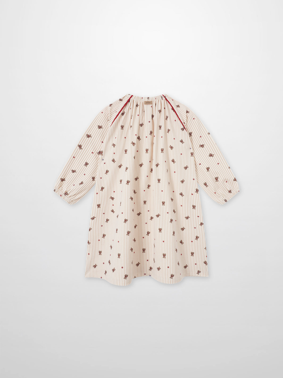 Striped Bear Nightgown - Red by Adee; girls pajamas with cream stripes, bear prints and red piping, long sleeves.