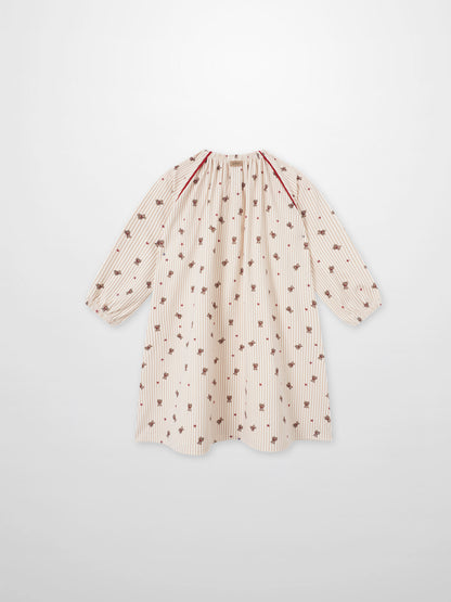 Striped Bear Nightgown - Red by Adee; girls pajamas with cream stripes, bear prints and red piping, long sleeves.