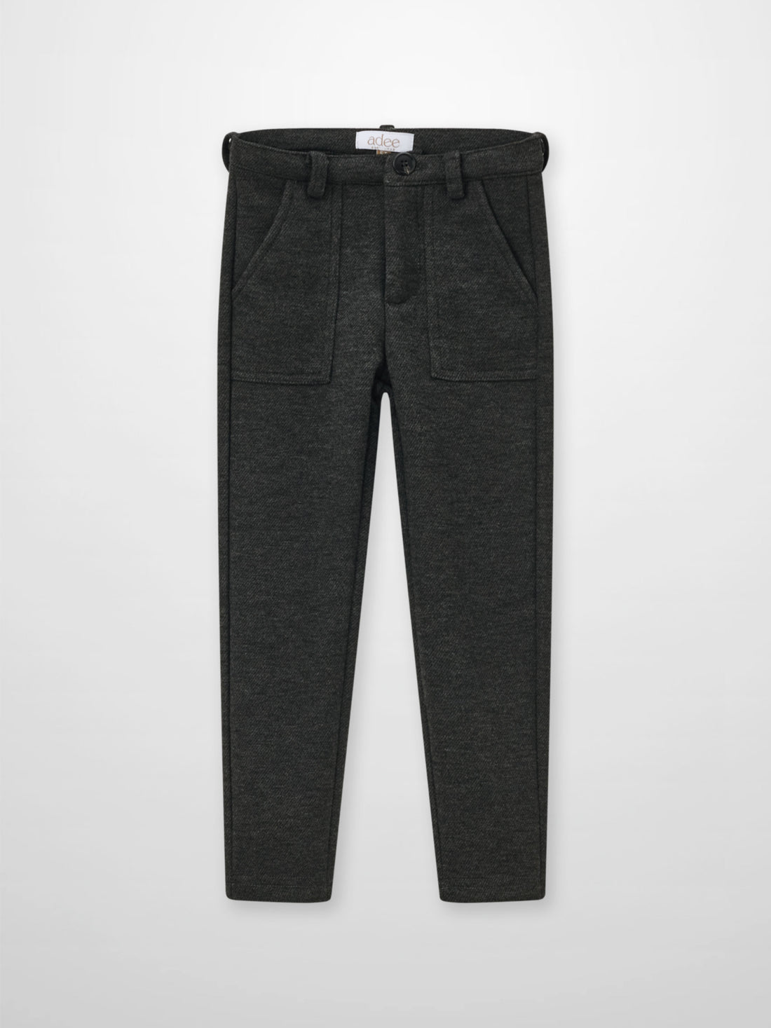 Dress pants for boys in heather grey, Adee brand with belt loops and front pockets.