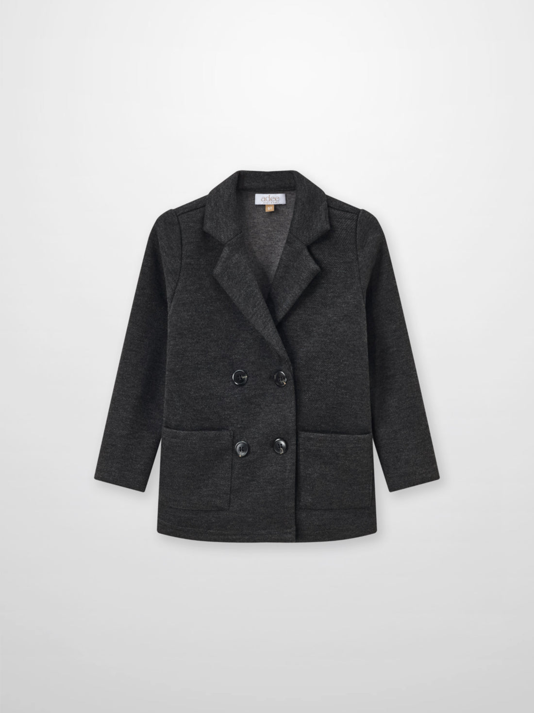 Textured Twill Blazer for boys in grey with double-breasted front and patch pockets Adee