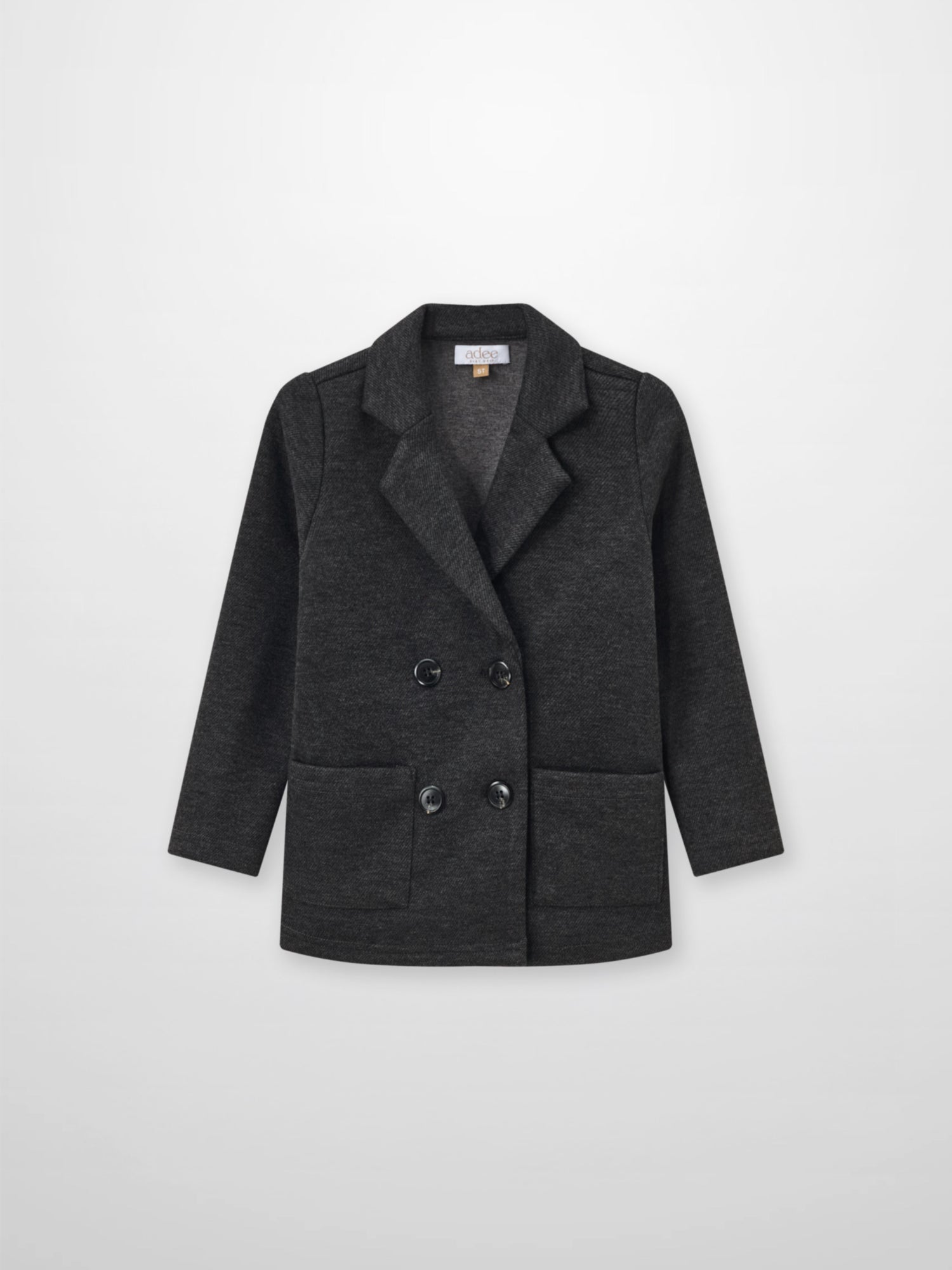 Textured Twill Blazer for boys in grey with double-breasted front and patch pockets Adee