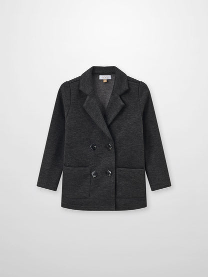 Textured Twill Blazer for boys in grey with double-breasted front and patch pockets Adee