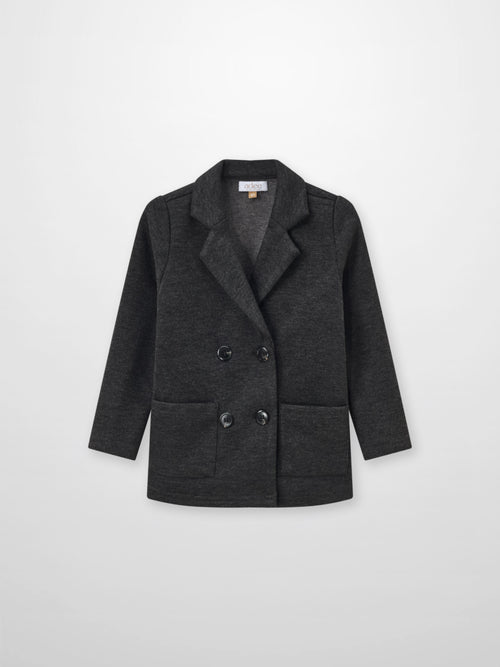 Textured Twill Blazer for boys in grey with double-breasted front and patch pockets Adee