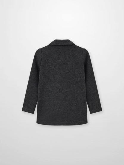 Textured grey twill blazer for boys, dressy long-sleeve jacket