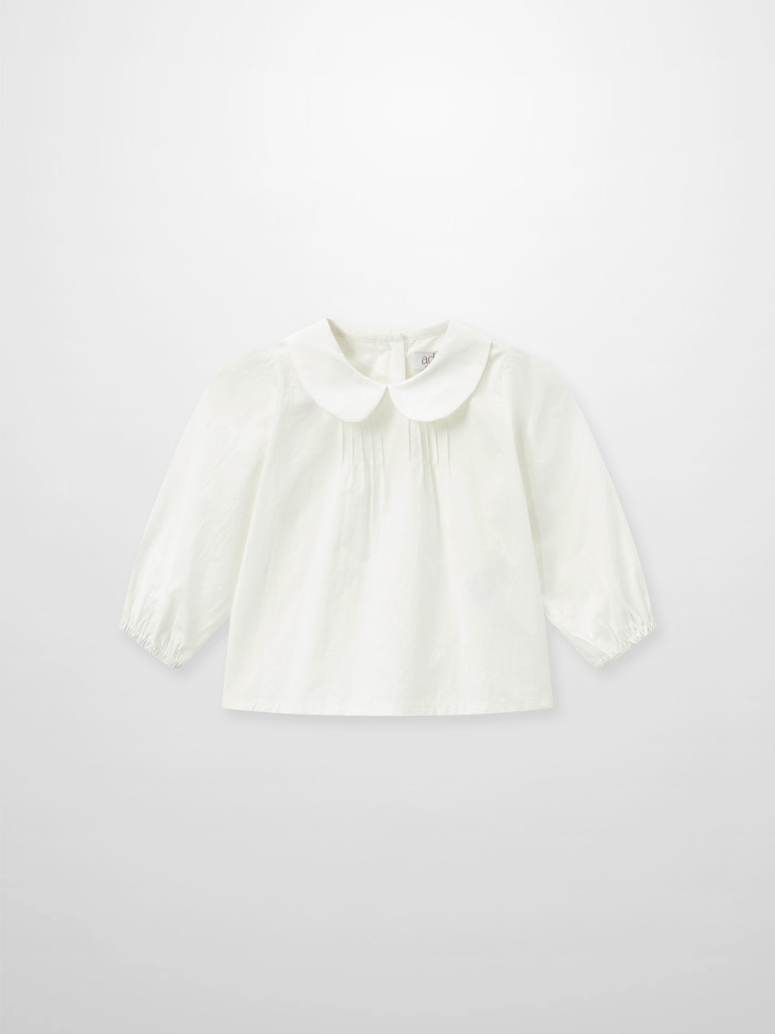 Peter Pan Collar Blouse for girls by Adee, white dressy top with pleated front and puff sleeves