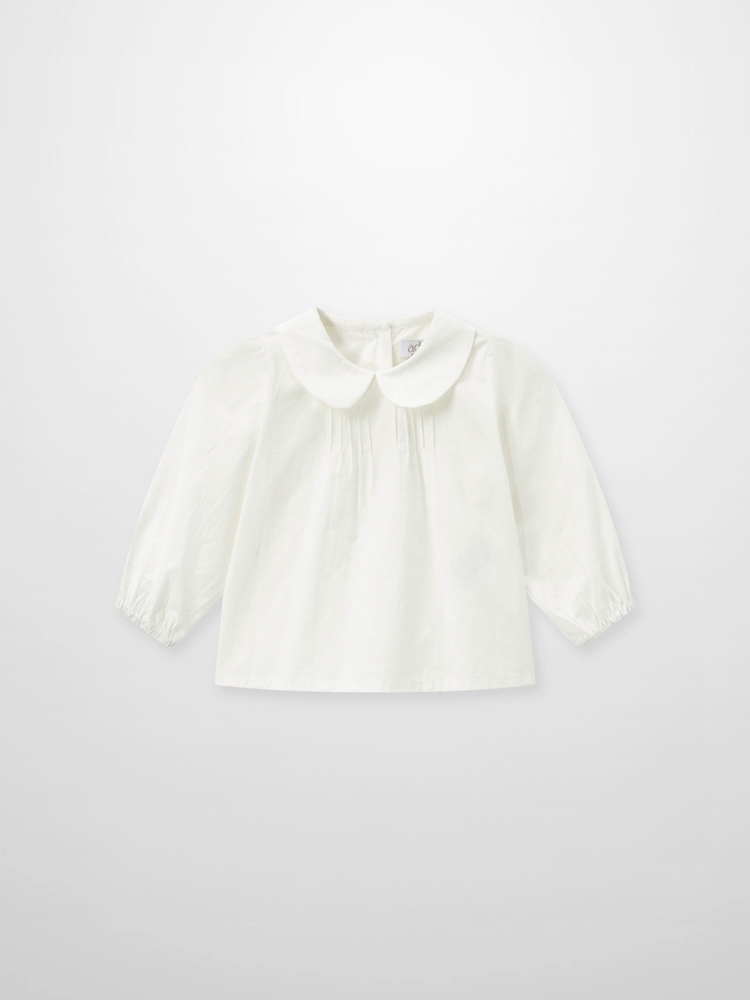 Peter Pan Collar Blouse for girls by Adee, white dressy top with pleated front and puff sleeves