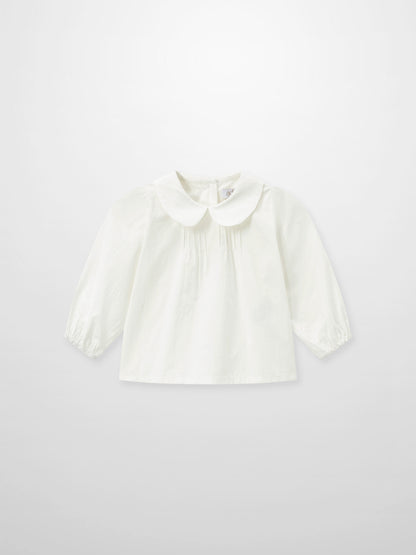 Peter Pan Collar Blouse for girls by Adee, white dressy top with pleated front and puff sleeves