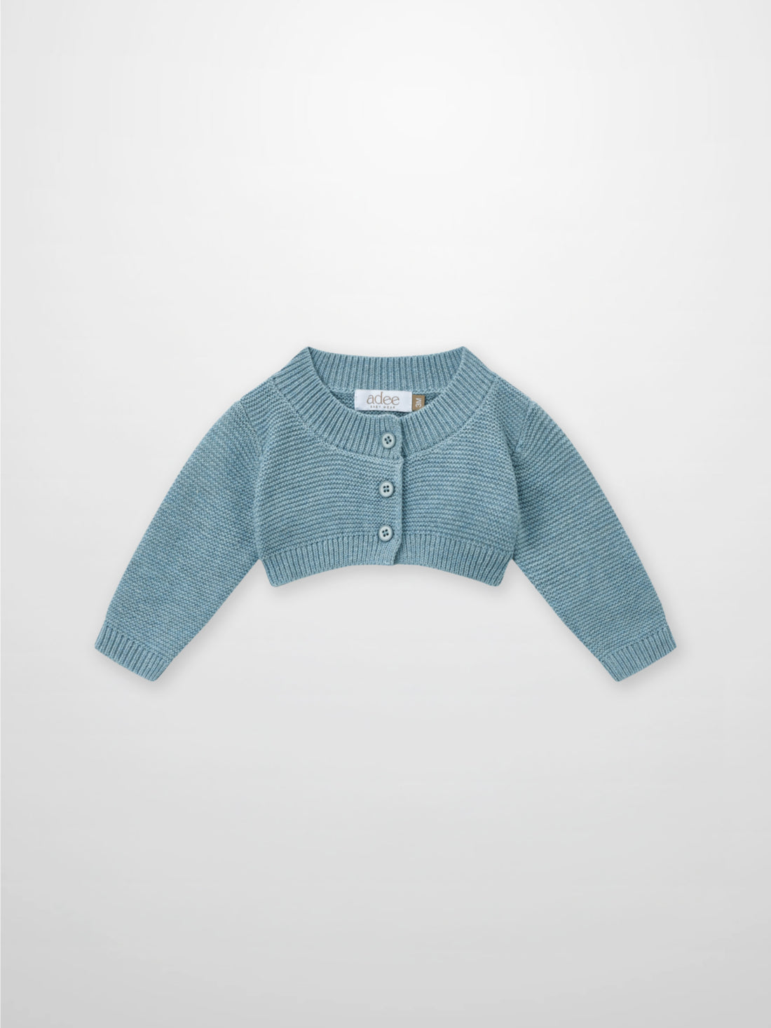 Adee cropped cardigan for boys in slate blue knit, button-front dressy top.