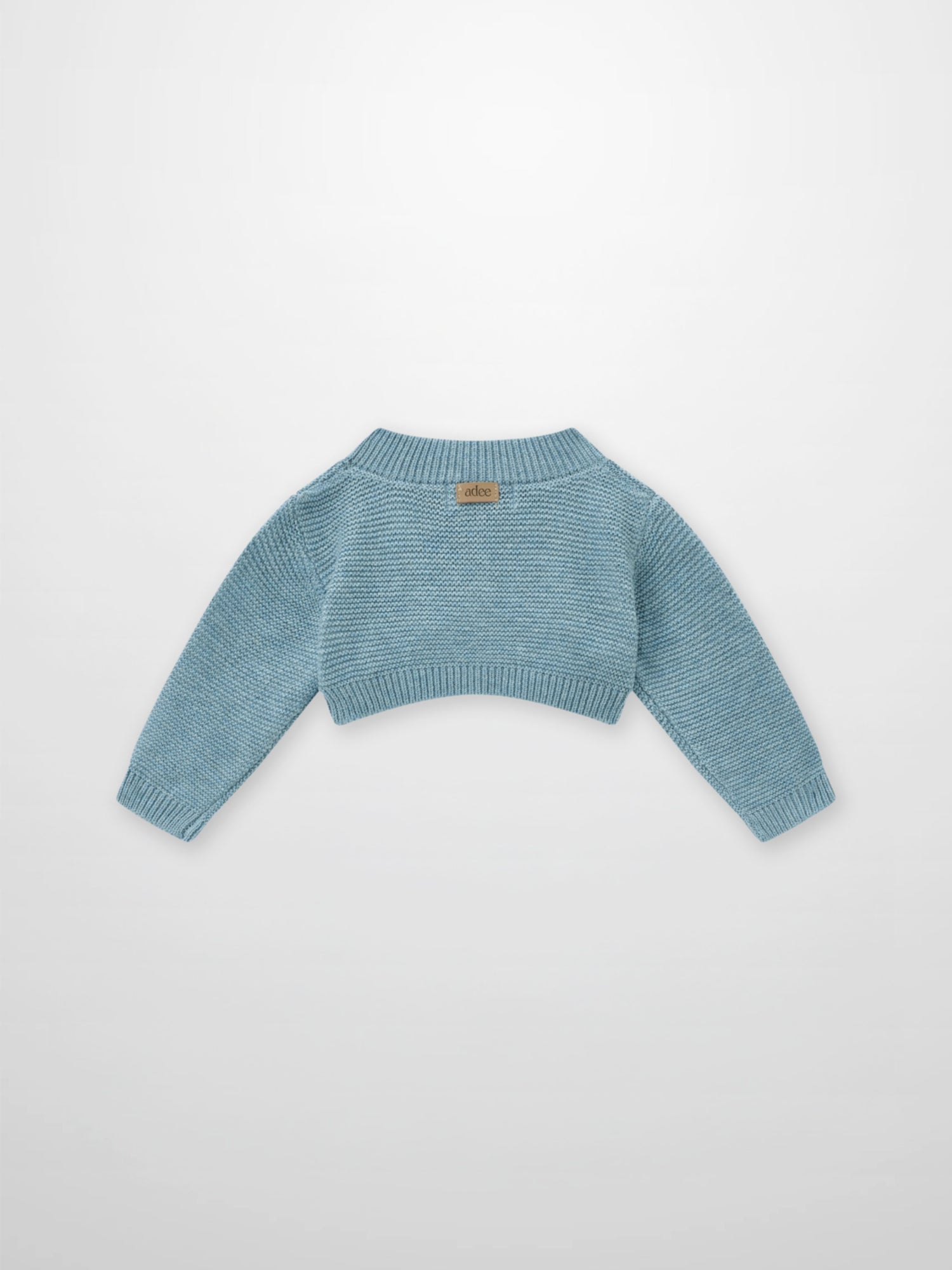 Cropped cardigan, slate blue knit by Adee for boys’ dressy tops