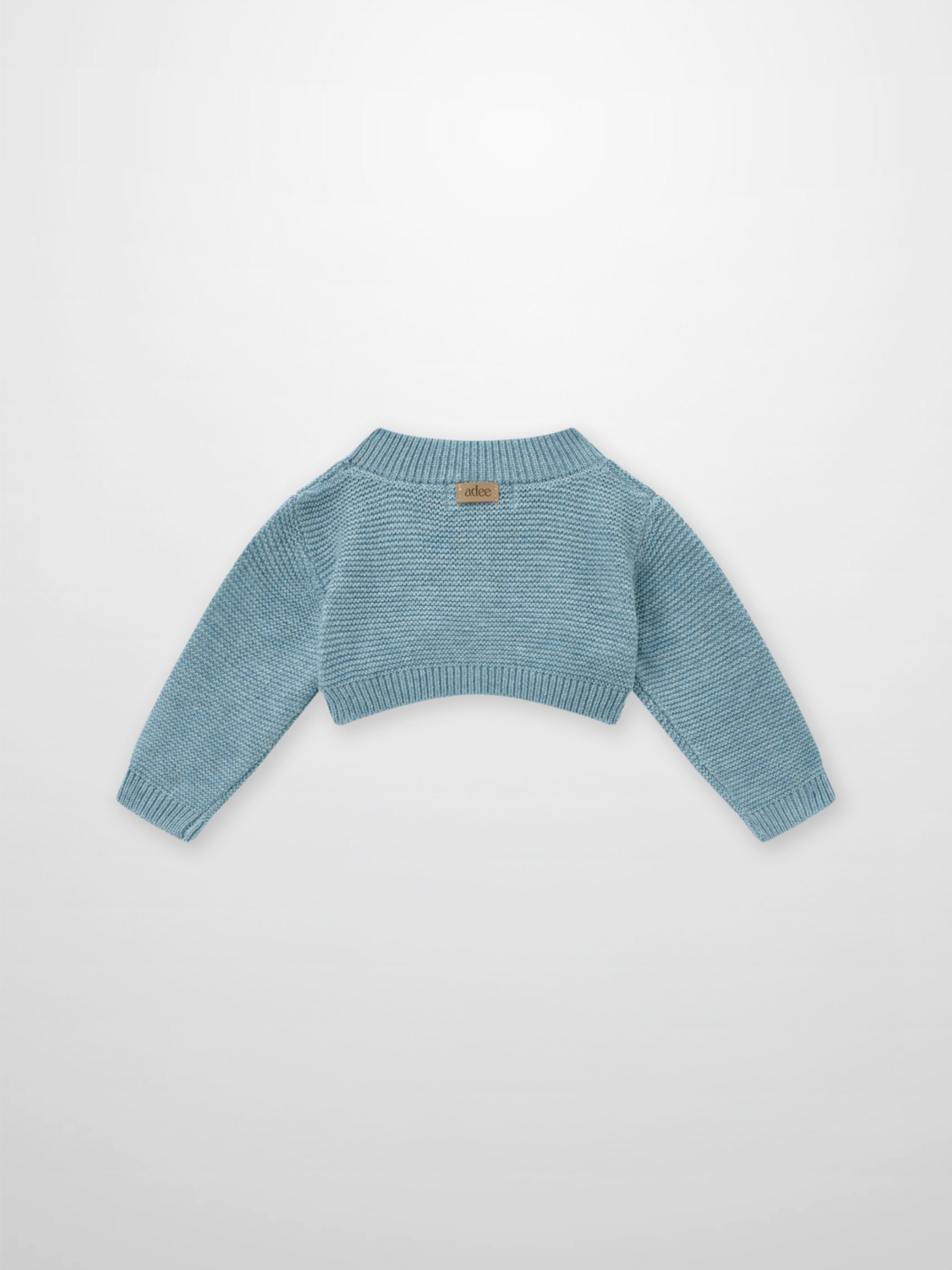 Cropped cardigan, slate blue knit by Adee for boys’ dressy tops
