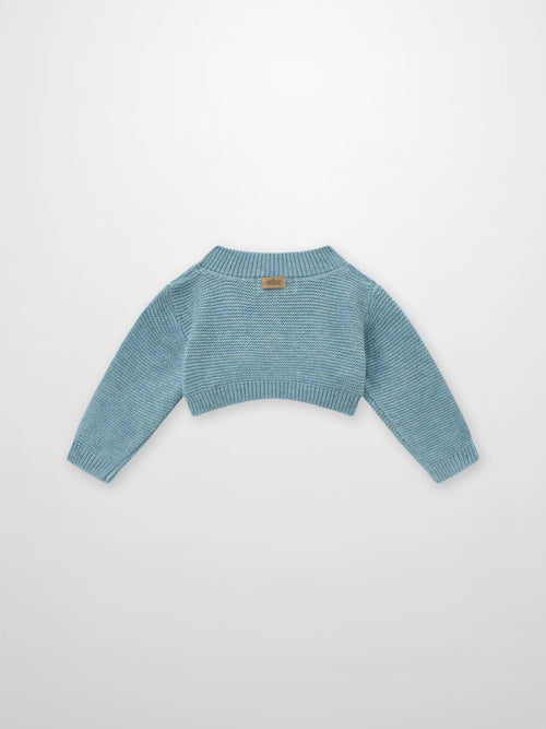 Cropped cardigan, slate blue knit by Adee for boys’ dressy tops