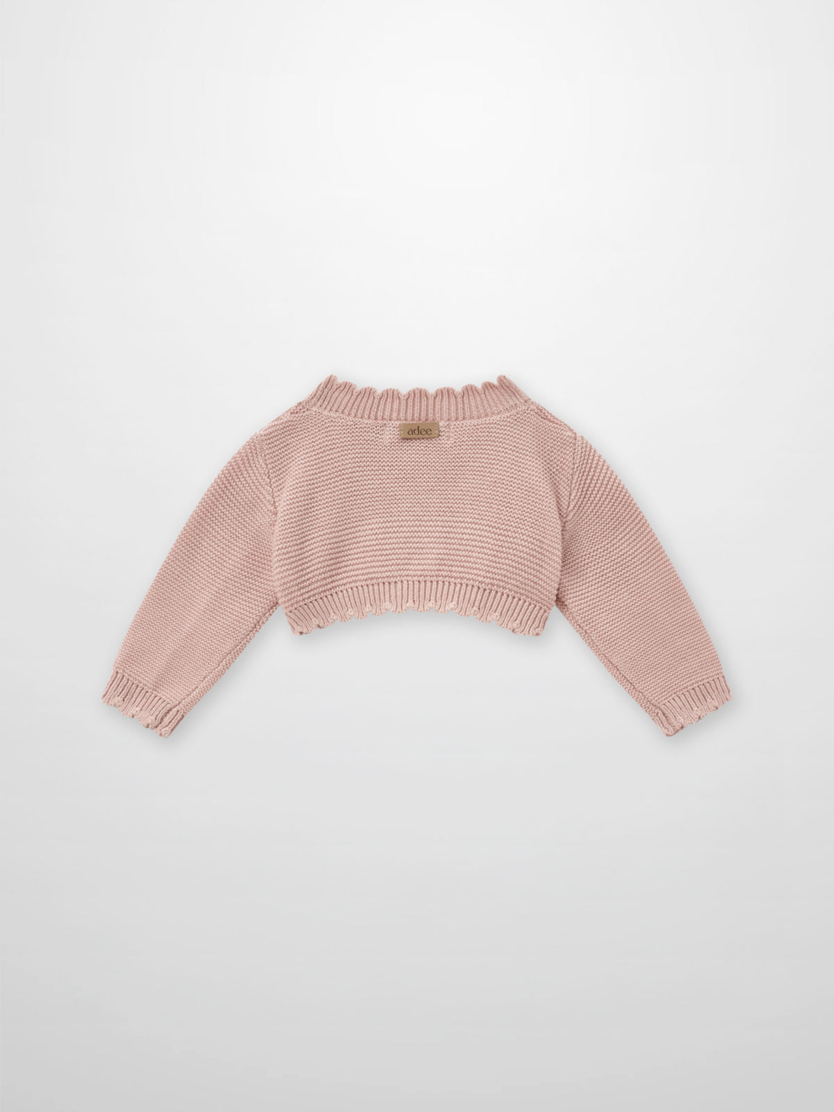 Adee cropped cardigan with scalloped trim in light pink, girls dressy top.