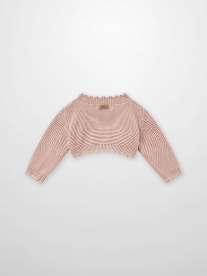Adee cropped cardigan with scalloped trim in light pink, girls dressy top.