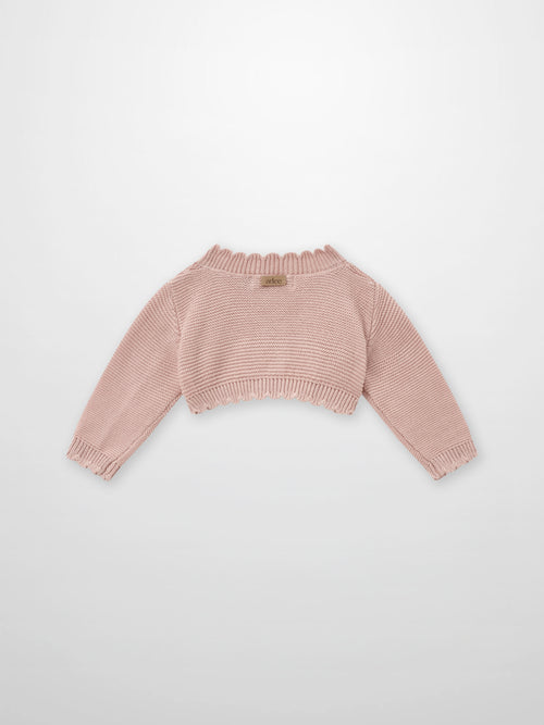 Adee cropped cardigan with scalloped trim in light pink, girls dressy top.