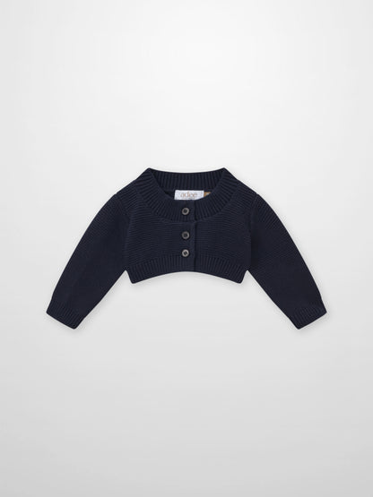 Cropped Cardigan - Navy, Adee unisex dressy knit top with button front.