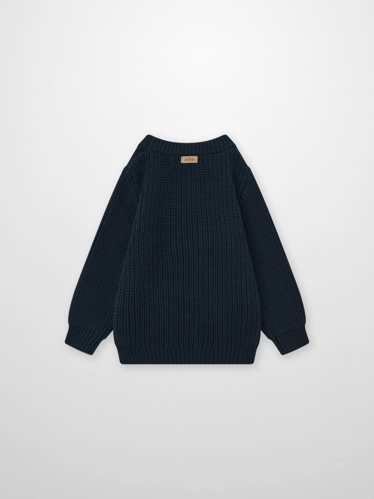 Knit Horse Sweater - Navy; Adee unisex top in navy knit with ribbed cuffs and back label