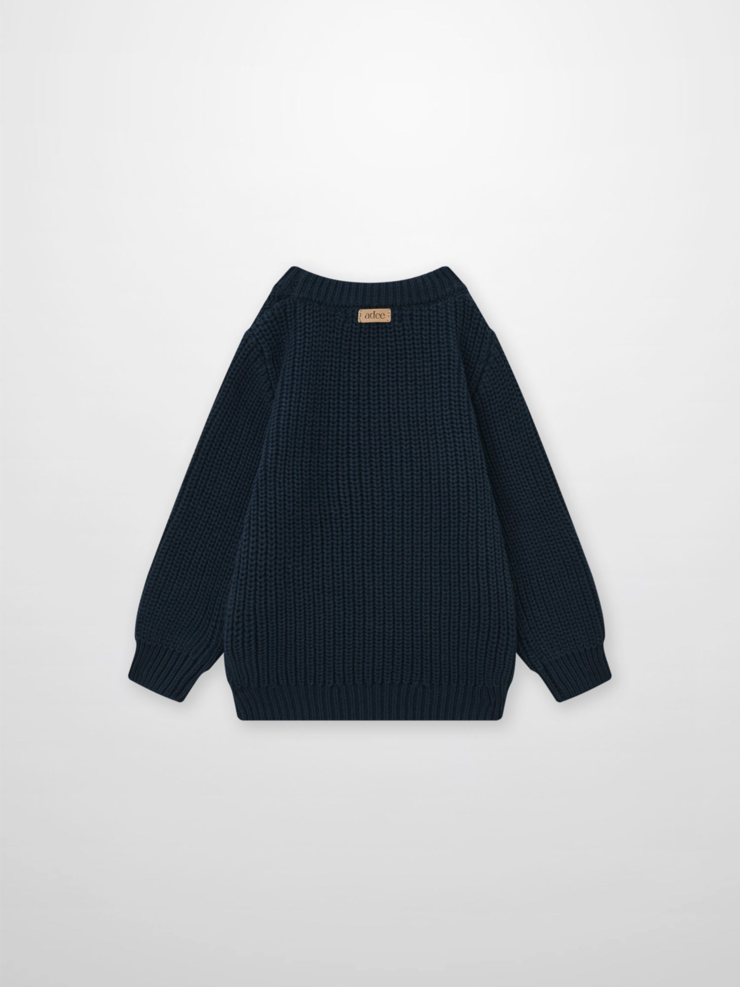 Knit Horse Sweater - Navy; Adee unisex top in navy knit with ribbed cuffs and back label