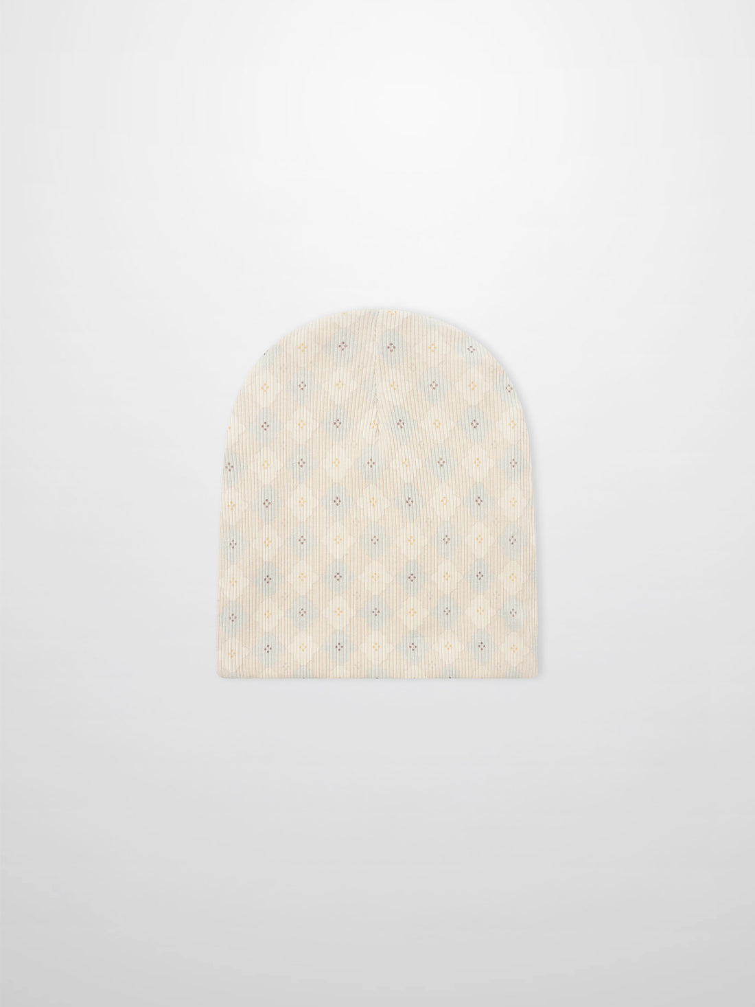 Little Button Beanie - Blue boys knit cap by Adee with small pastel dot pattern