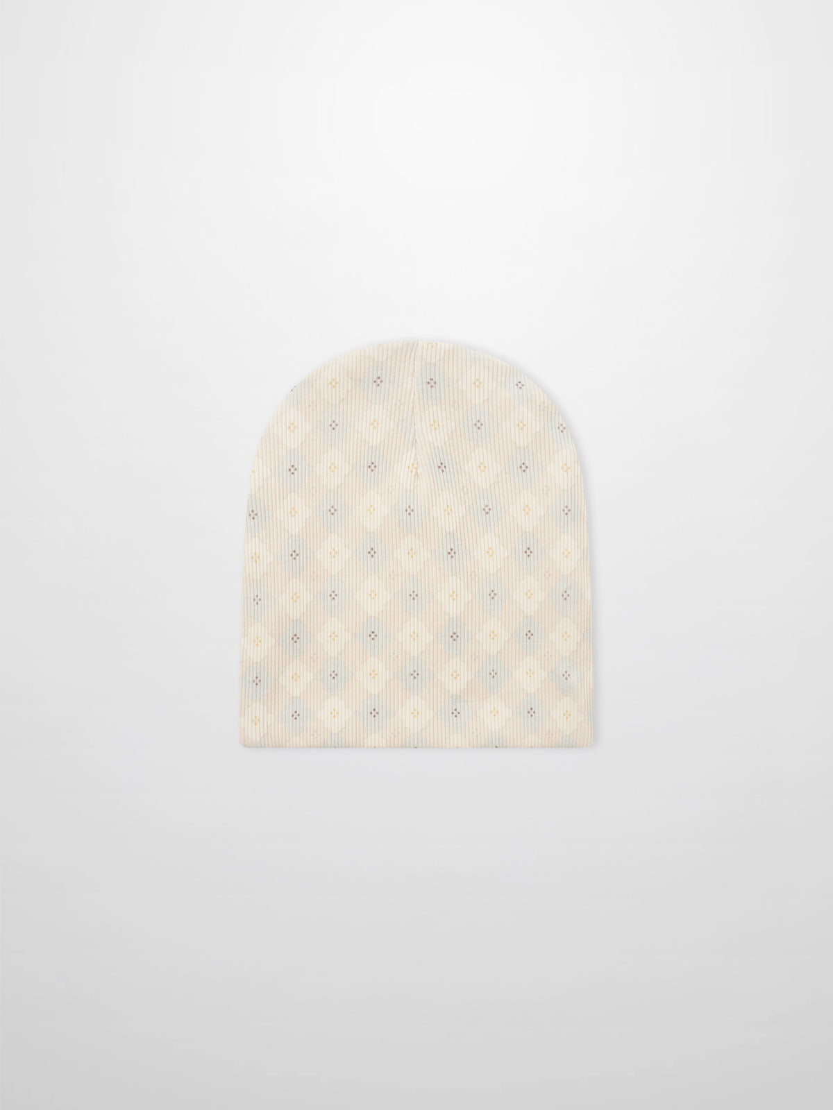 Little Button Beanie - Blue boys knit cap by Adee with small pastel dot pattern