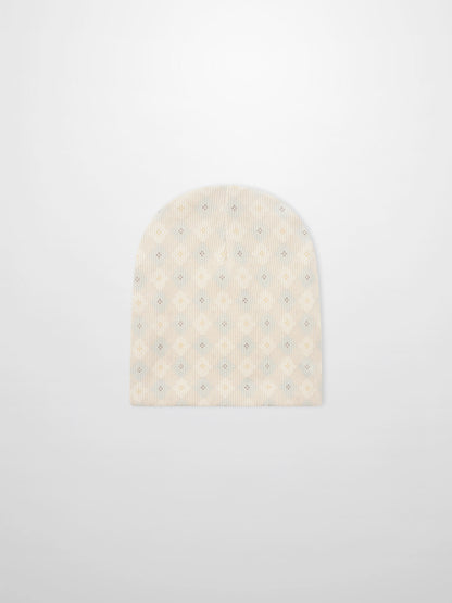 Little Button Beanie - Blue boys knit cap by Adee with small pastel dot pattern